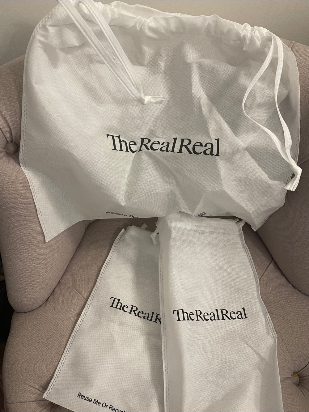 The RealReal White Drawstring Dust Bags - Set of 3
